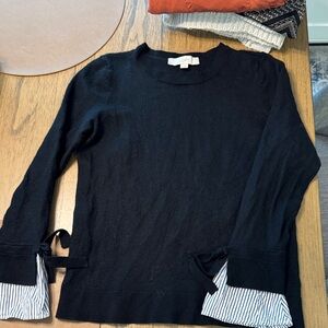 LOFT Black Sweater with Striped Cuff Details